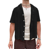 Fongt Summer New Men's Casual Knit Cardigan White Short Sleeve Jacket Men's Shirt Hollow Out Men's