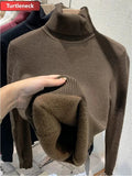 Turtleneck Sweaters Women Winter Slim Plush Velvet Lined Knit Pullover Thicken Knitwear Jumper Soft Jersey New Malhas