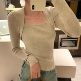 Retro Style Pure Desire Square Collar Slim Long-Sleeved Pullover Sweater With Sexy Bottom In Autumn And Winter-Outfit