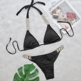Fongt Bikini Ribbon Luxury Diamond Swimwear Sexy Metal Chain Accessories