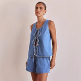Fongt Summer Fashion Casual Sleeveless With High-Rise Women's Vests Denim Set Shorts