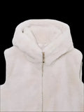 White Faux Fur Hooded Zip Vest-Outfit
