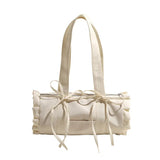 Aesthetic Ruffled Bow Knot Large Capacity Shoulder Bag-Outfit
