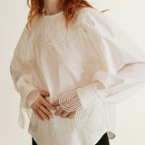 Peter Pan Collar Patchwork Sweet Shirt Blouse Women Solid Color Loose All-match Fashion Gentle Femme