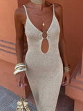 Knit Cut-Out Strappy O-Neck Midi Dress-Outfit