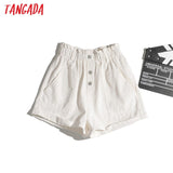 Women Cotton Shorts High Waist Buttons Pockets Female Retro Basic Casual Shorts Pantalones