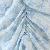 Blue Floral Mini Ruched Slit Bustier Dress-Outfit