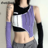 Dark Techwear Fashion Color Blocking T-shirts Punk Patchwork Hip Hop Sleeve Separate Crop T-shirt Autumn O-neck Women