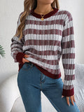 Shooting 2025 Autumn And Winter Round Neck Retro Striped Lantern Long-Sleeved Jacket Sweater Women's