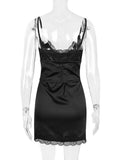 Lace Trim Satin Slip Mini Dress With Corset-Outfit
