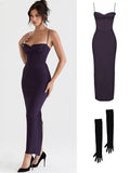 Satin Maxi Bodycon Dress Sexy Event Night Wedding Guest Dress Women Corset Party Dresses Pink Slit Dress High Quality-Outfit