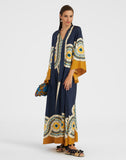 Fongt Women's New Summer Printing Seven-Sleeve Collar Dress