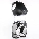 High Neck Mesh Tank Lingerie Set-Outfit