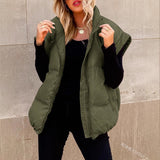 Fongt New Women's Solid Color Zipper Pocket Cotton Vest Fashion Collar Temperament Commuting Jacket
