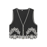 Summer Embroidered Short V-Collar Vest Embroidered Trousers Set-Outfit