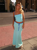 Blue Two Tone Cami Top And Maxi Skirt Set-Outfit