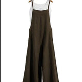 Fongt 2025 Cotton Backpack Trousers Loose Solid Color Strap Broad Leg Pants Casual Jumpsuit