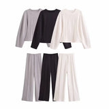 Fongt Sports Solid Suit 2025 Spring Double-Sided Cloth Collar Collar Jersey Elastic High-Waisted Trousers Woman