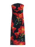 Fongt New Women's First-Word Screen Printing Dress Folds