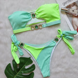 Fongt Sexy Crystal Diamond Bikini Detachable Breast Pad Swimsuit Patchwork Strapless Strap Split