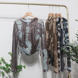 Round Collar Tie-Dye-Print Slim Long-Sleeved T-Shirt T-Shirt T-Shirt With Sunscreen