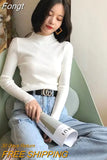 Half-Thigh Collar Sweater Women Korean Long Sleeve Slim Knitted Undershirt Fashion Elegant Casual Soft Basics