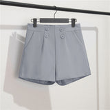 Fongt Photo Suit Shorts Female 2024 Summer New High Waist Loose Blue Five Split Pants Straight Tube Hong Kong Flavor Casual Pants-Outfit