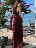 Red Layered Strapless Midi Dress-Outfit
