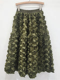 Elastic Waist A-line 3d Rose Flowers Design Maxi Skirt-Outfit