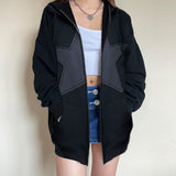 Multiple Star Patch kangaroo Pocket Oversized Hoodie-Outfit