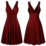 Fongt Suspension V-Neck Commuting Mid-Rise Mid-Rise Dress Solid-Colored
