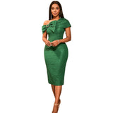 Fongt Sexy Bows Short-Sleeved Jab Dress Party Retro Elegant Body-Bendered Ass Dress