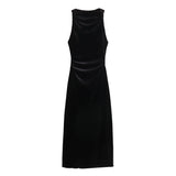 New Velvet Sleeveless Pleated Midi Dress 8387887-Outfit