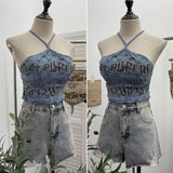 Real Shooting Spice Girls Letter Printing To Make Old Hole Hanging Neck Sling Vest Short With Chest Cushion Top