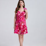 Fongt High-End Heavy Industry Embroidery Flowers Waist Thin Sling Dress Female Elegant Dress Woman