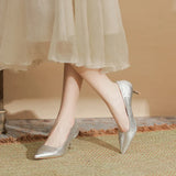 Fongt Wedding Shoes Women's Fine Heel 2025 New Pointed Bright-Heeled High-Heeled Shoes With Skirts Bridesmaids Banquet Single