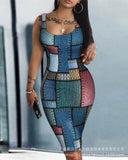 Oil Painting Pattern Women's Loose Digital Print Sleeveless Round Collar Slim Skirt EA21678 Series-Outfit