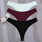 Sexy G-string Women's Cotton Panties Low-Waist Thongs Striped Solid Female Underpants Girl Comfortable Briefs