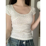 Bow Floral Print Short Sleeve Tee-Outfit