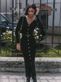 Fongt Long-Sleeved Knitted Dress Button-Button Fork 2024 Bag-Button Sweater Cardigan