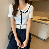 Silk Short-Sleeved T-Shirt Women's Summer 2025 New Design Sense Bm Short Polo Collar Knitting Top