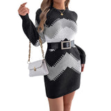 Fongt Shooting 2025 Autumn And Winter Casual Coloring Lantern Sleeve Sweater Dress Women's Clothing