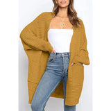 Fongt And Winter Hot Style Lady Solid Color Long Sleeve Pocket Loose Cardigan Knit Sweater