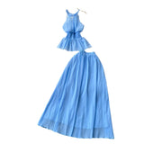 Fongt Style Suit Women's Summer French Waistless Sleeveless Hanging Neck Top High Waist Thin Half Skirt Two-Set