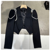 STREET Newest 2022 Designer Runway Suit Set Women's Diamonds Strass Chain Short Blazer Skirt