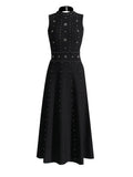 Temperament Famous Wind 2025 Spring New Fashion Nail Bead Decoration Round Collar High Waist Sleeveless Long