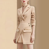 TWOTWINSTYLE Casual Khaki Two Piece Set Women Notched Long Sleeve Blazer High Waist Irregular Mini Skirt Women's Suit 2022