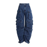 Fongt Street Wide-Legged Jeans Women's New Autumn 2025 New Fashion High-Waisted Trousers Multi-Pocket Workwear Casual Pants