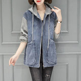 Fongt Hooded Coat Female Autumn New Plus Size Fashion Short Splicing Loose Small Versatile Autumn Jacket-Outfit