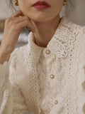 Shirts Women Lace Designed Leisure Solid Gentle Vintage French Style Elegant Office Ladies Fashion